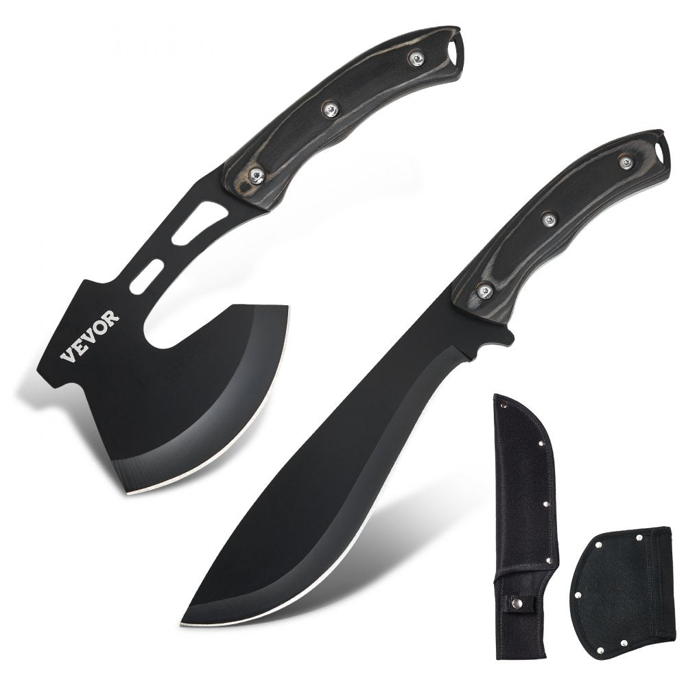 VEVOR Hunting Knife and Hatchet Axe Combo Set Sheath Fixed Blade Knife Camping 