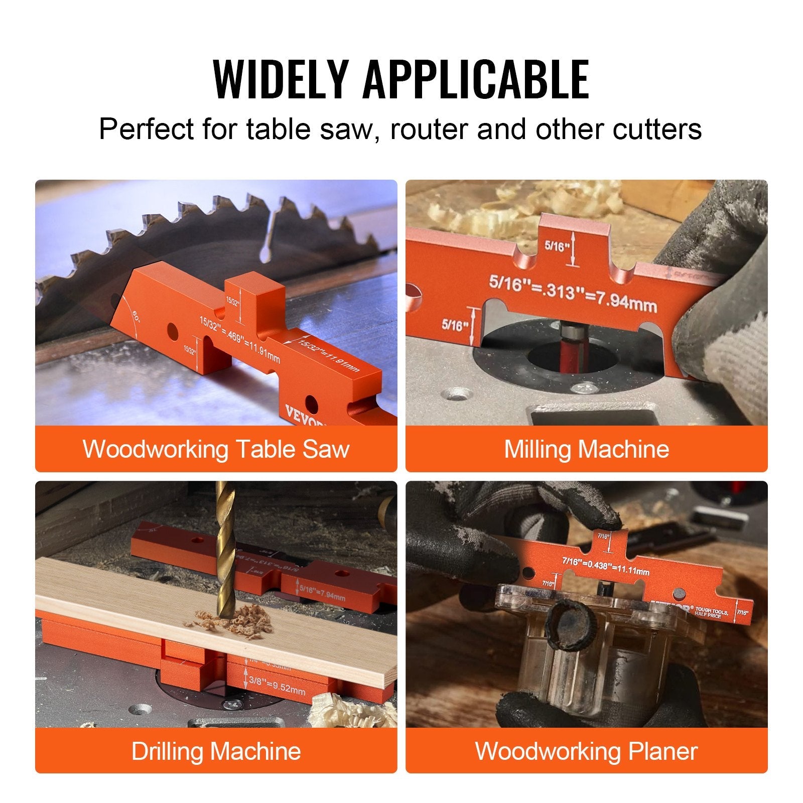 VEVOR Router Table Setup Bars, 14 pcs, Precision Aluminum Setup Blocks Height Gauge Set, with Laser Engraved Size Markings Storage Case, Measuring Depth Height Angle, for Router Table Saw Accessories 