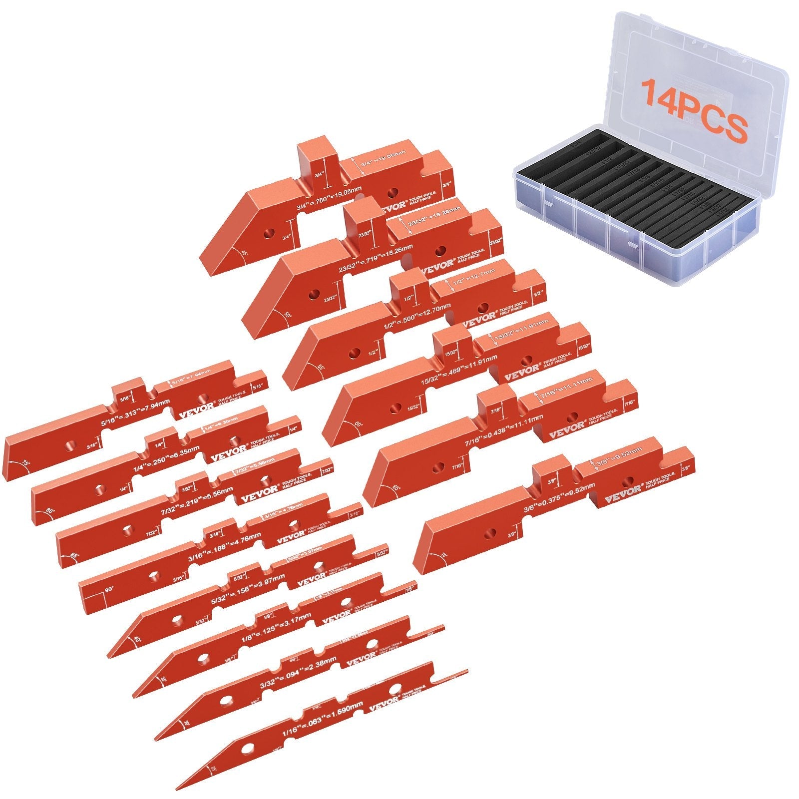 VEVOR Router Table Setup Bars, 14 pcs, Precision Aluminum Setup Blocks Height Gauge Set, with Laser Engraved Size Markings Storage Case, Measuring Depth Height Angle, for Router Table Saw Accessories 