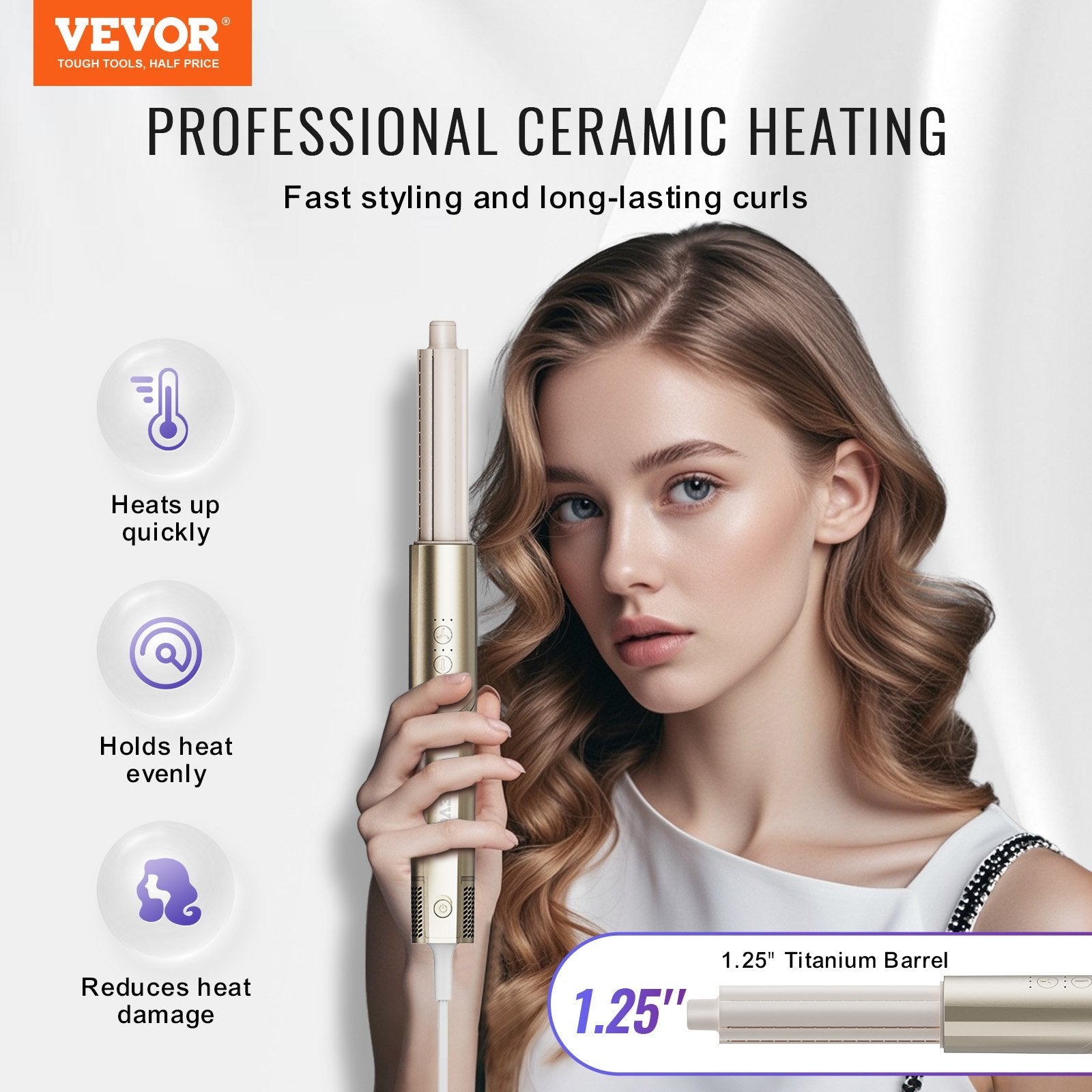 VEVOR 8 in 1 Curling Iron Set 1.25-Inch Ceramic Hair Curling Wand All Hair Types 