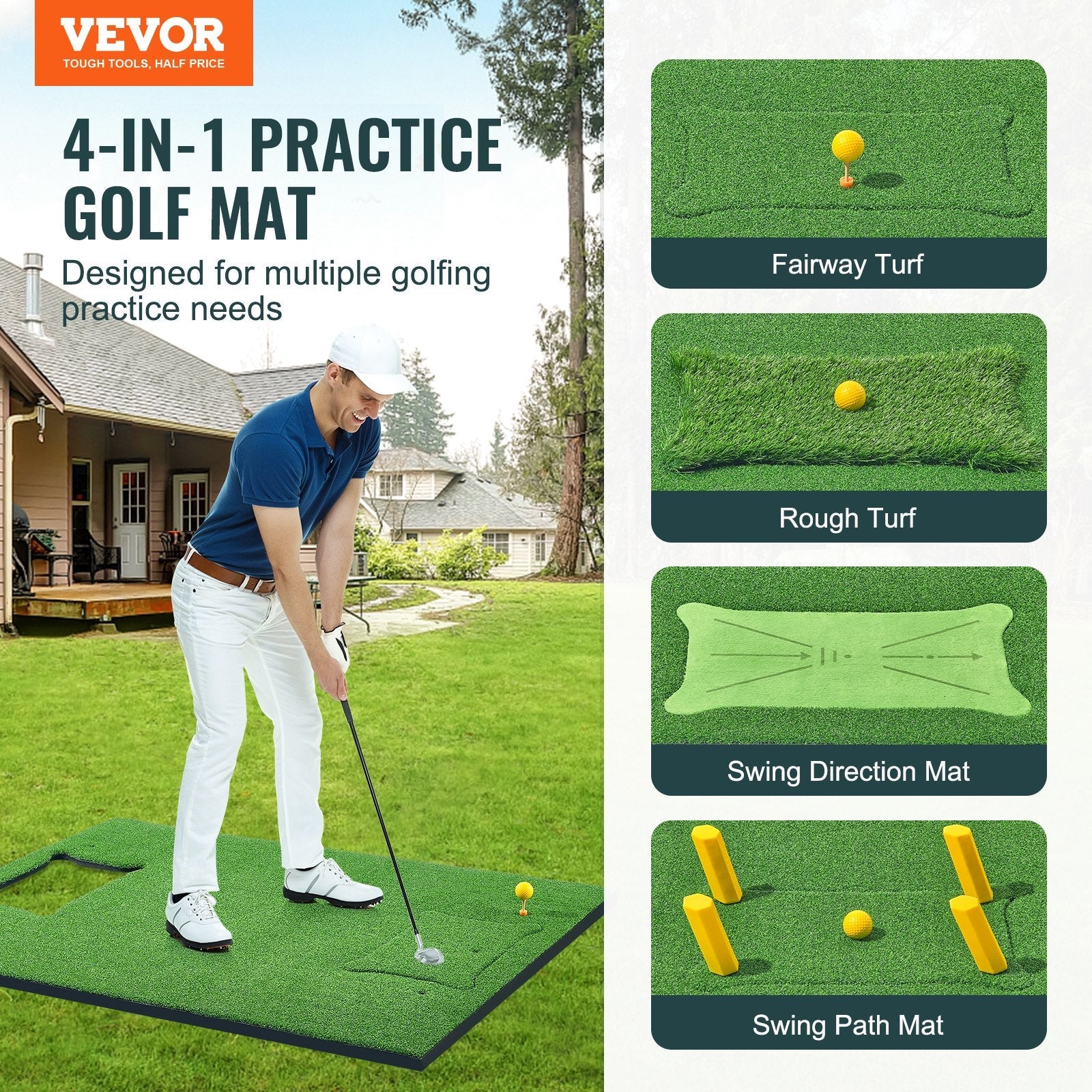 VEVOR PRO 5x4ft Golf Hitting Mat Turf Golf Training Aid Indoor Outdoor Practice 