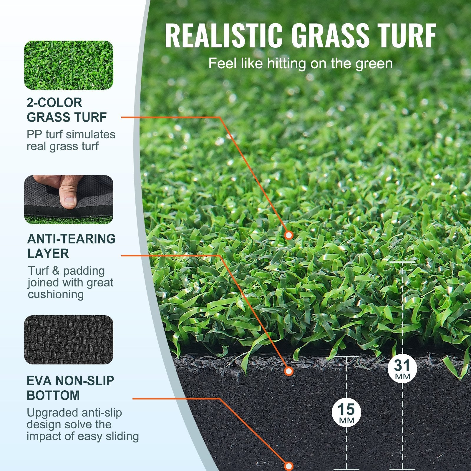 VEVOR PRO 5x4ft Golf Hitting Mat Turf Golf Training Aid Indoor Outdoor Practice 