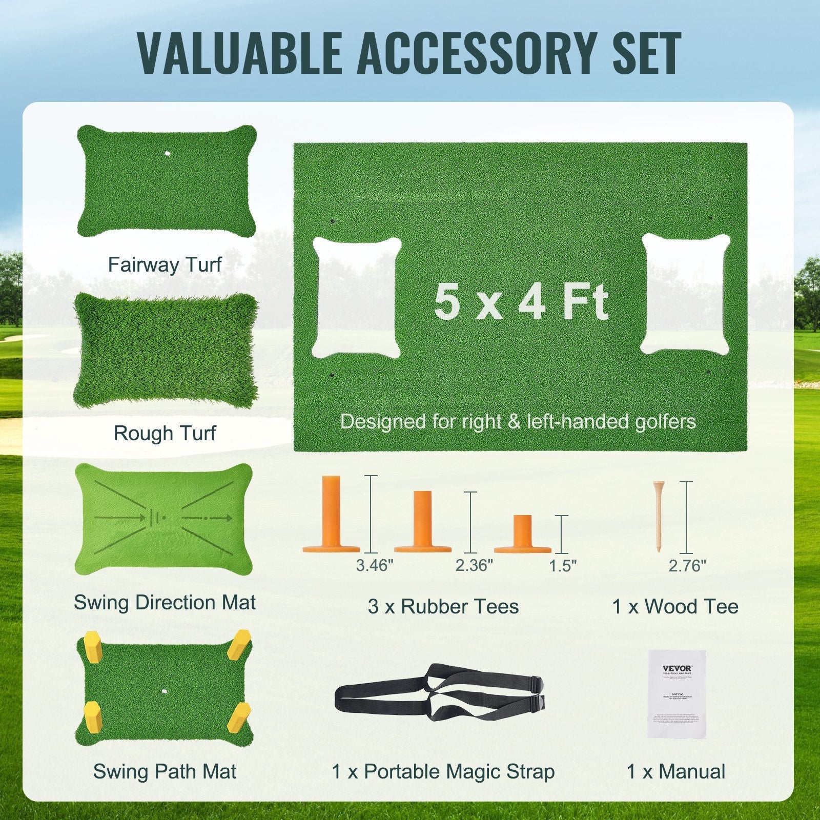 VEVOR PRO 5x4ft Golf Hitting Mat Turf Golf Training Aid Indoor Outdoor Practice 