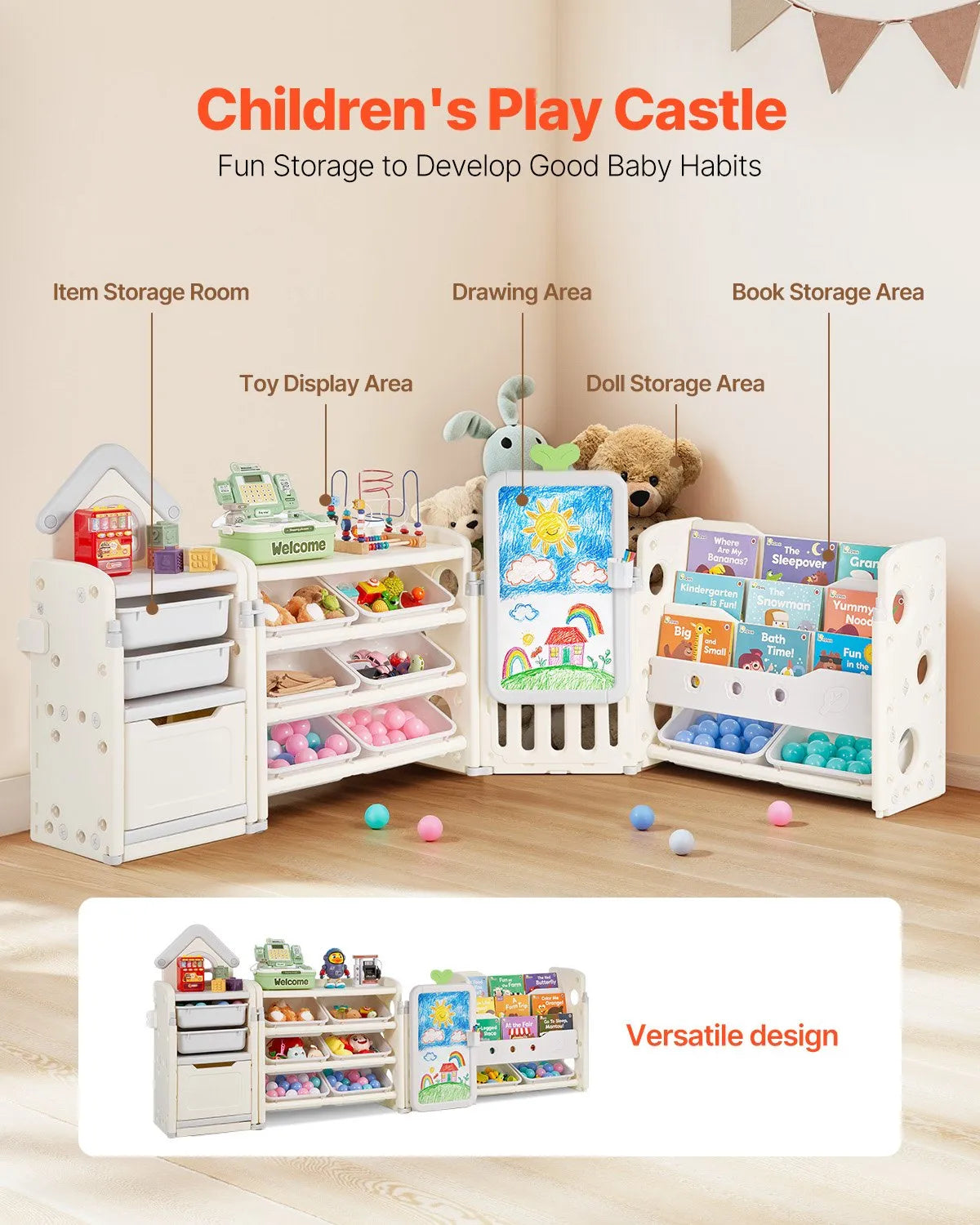 VEVOR Kid Toy Storage and Bookshelf with 10 Movable Plastic Bins & Drawing Board