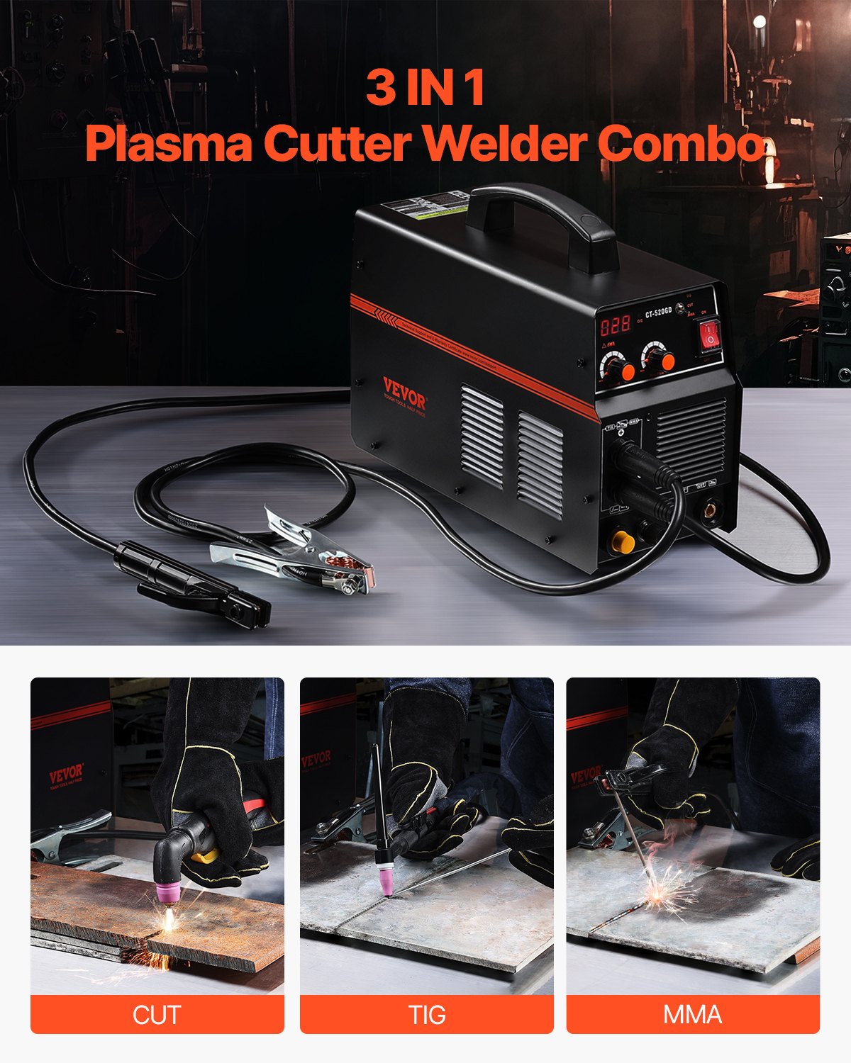 VEVOR 3 in 1 Plasma Cutter Welder Machine TIG/MMA Plasma Cutter Combo 110/220V 