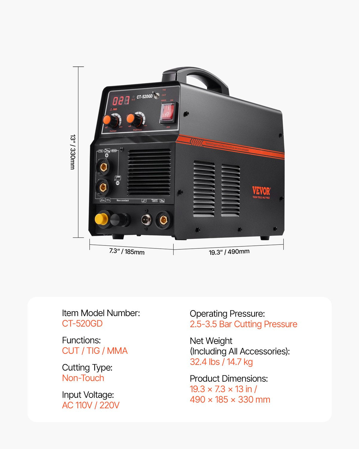 VEVOR 3 in 1 Plasma Cutter Welder Machine TIG/MMA Plasma Cutter Combo 110/220V 