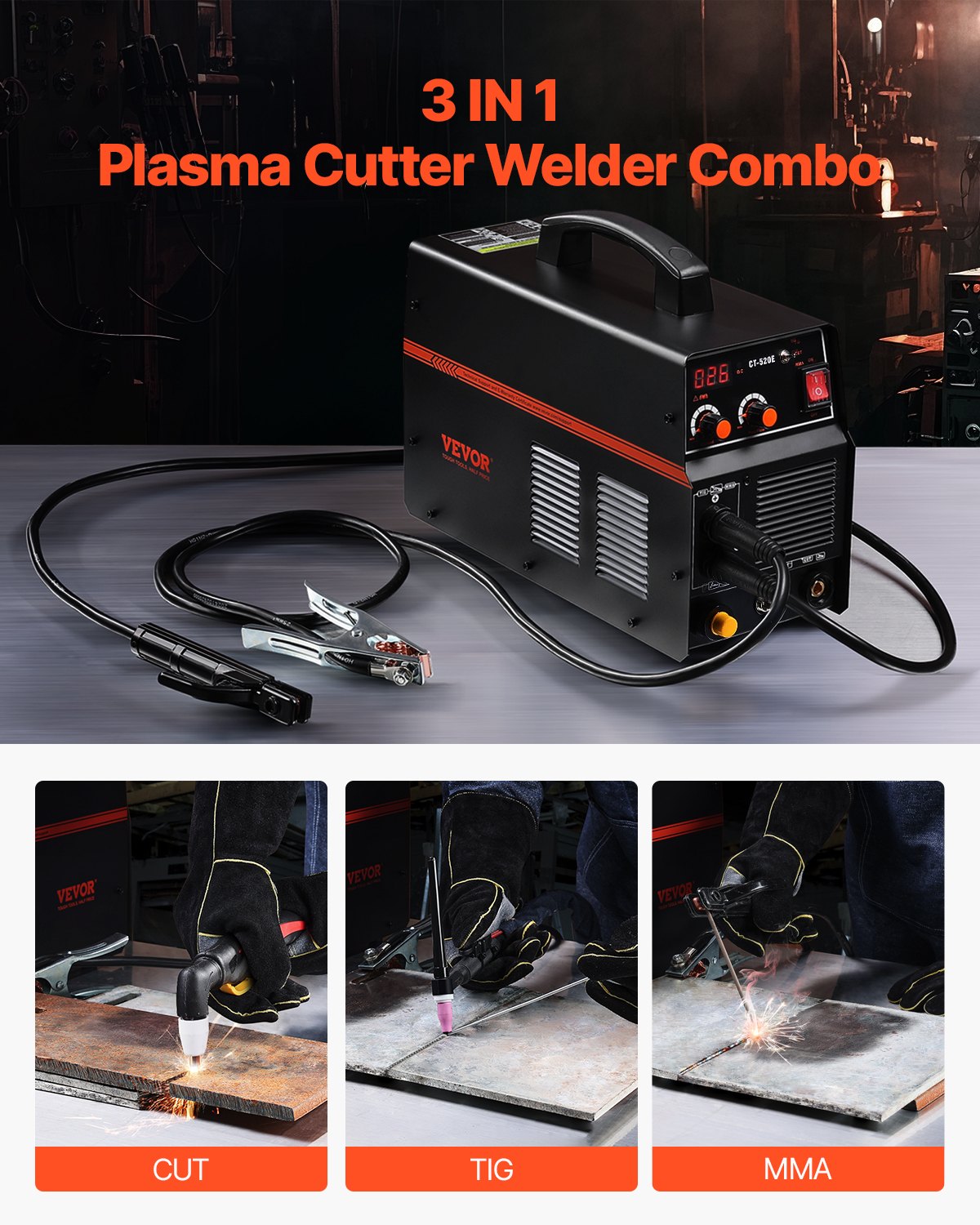 VEVOR 3 in 1 Plasma Cutter Welder Machine CT-520E TIG/MMA Plasma Cutter Combo 