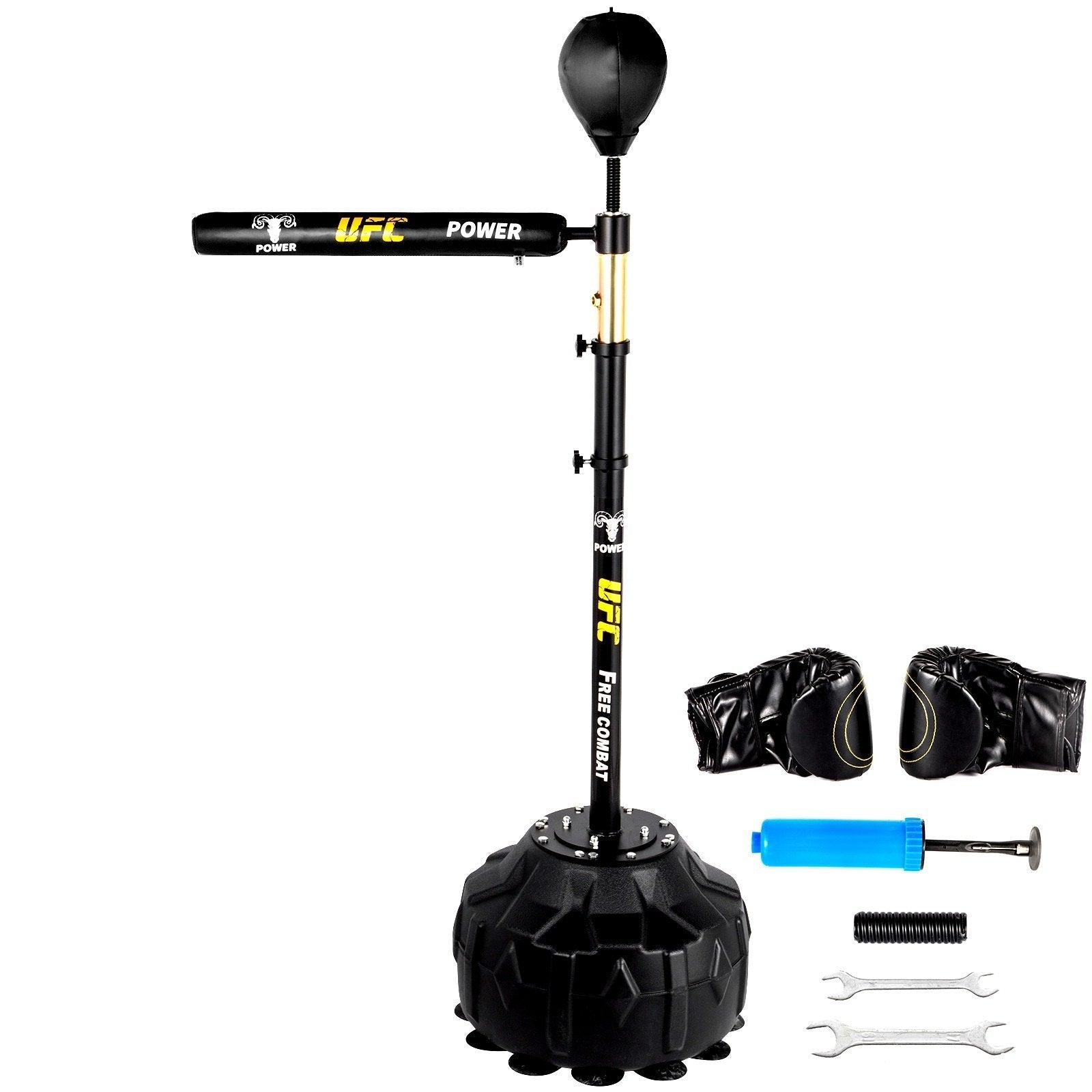 VEVOR Boxing Speed Trainer, Punching Bag Spinning Bar, Training Boxing Ball with Reflex Bar & Gloves, Solid Speed Punching Bag Free Standing, Adjustable Height, for Man, with A Ball 