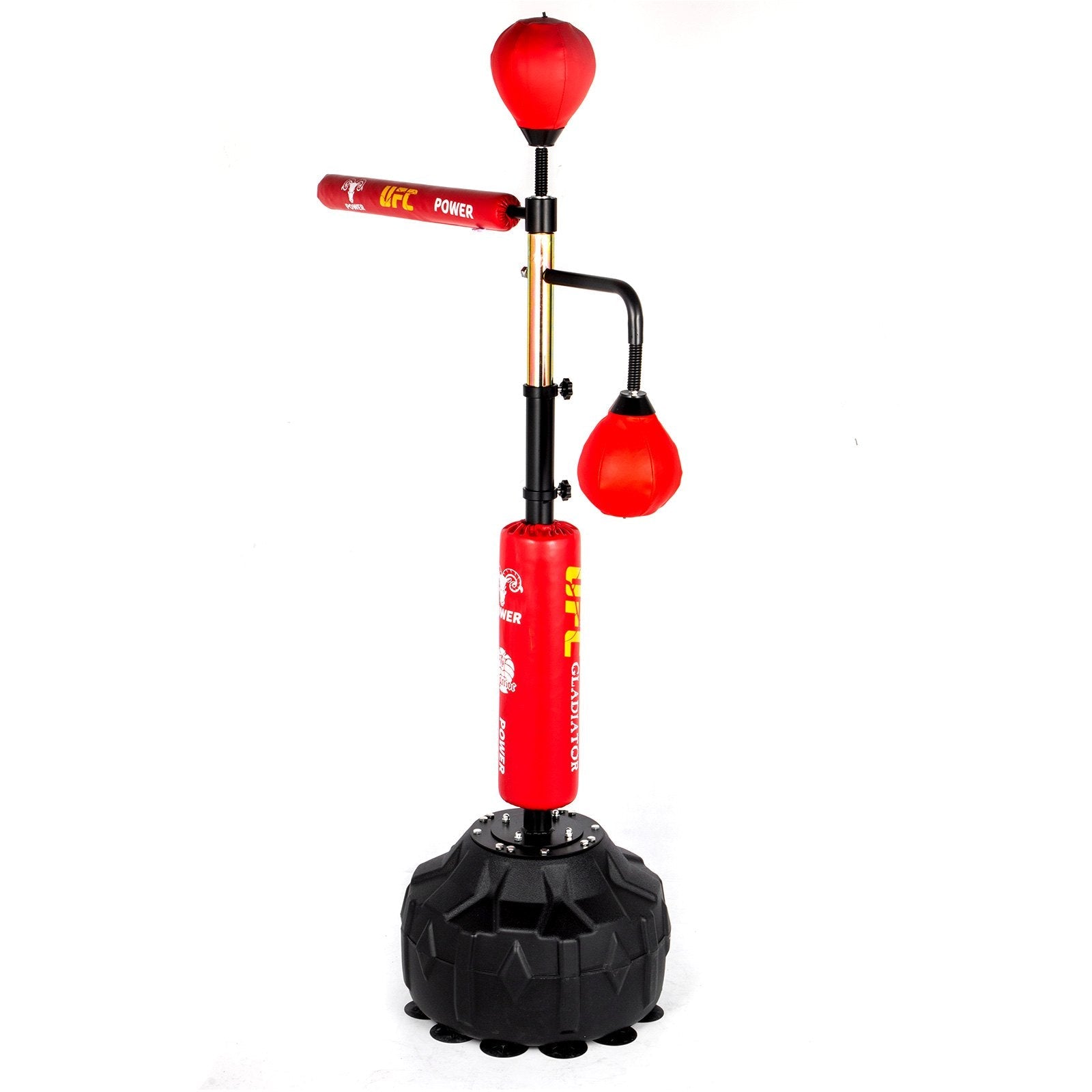 VEVOR Boxing Speed Trainer, Punching Bag Spinning Bar, Training Boxing Ball with Reflex Bar & Gloves, Solid Speed Punching Bag Free Standing, Adjustable Height, for Adult&Kid, Red with Two Ball 