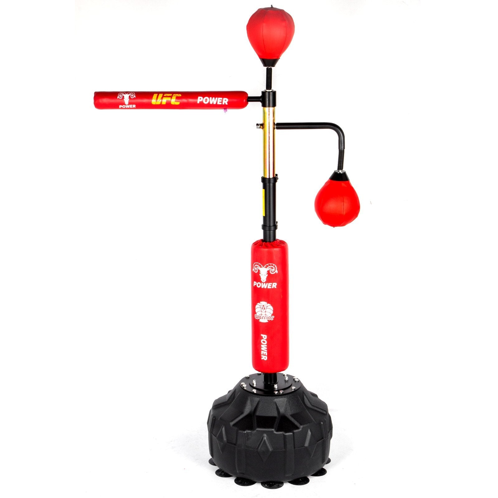 VEVOR Boxing Speed Trainer, Punching Bag Spinning Bar, Training Boxing Ball with Reflex Bar & Gloves, Solid Speed Punching Bag Free Standing, Adjustable Height, for Adult&Kid, Red with Two Ball 