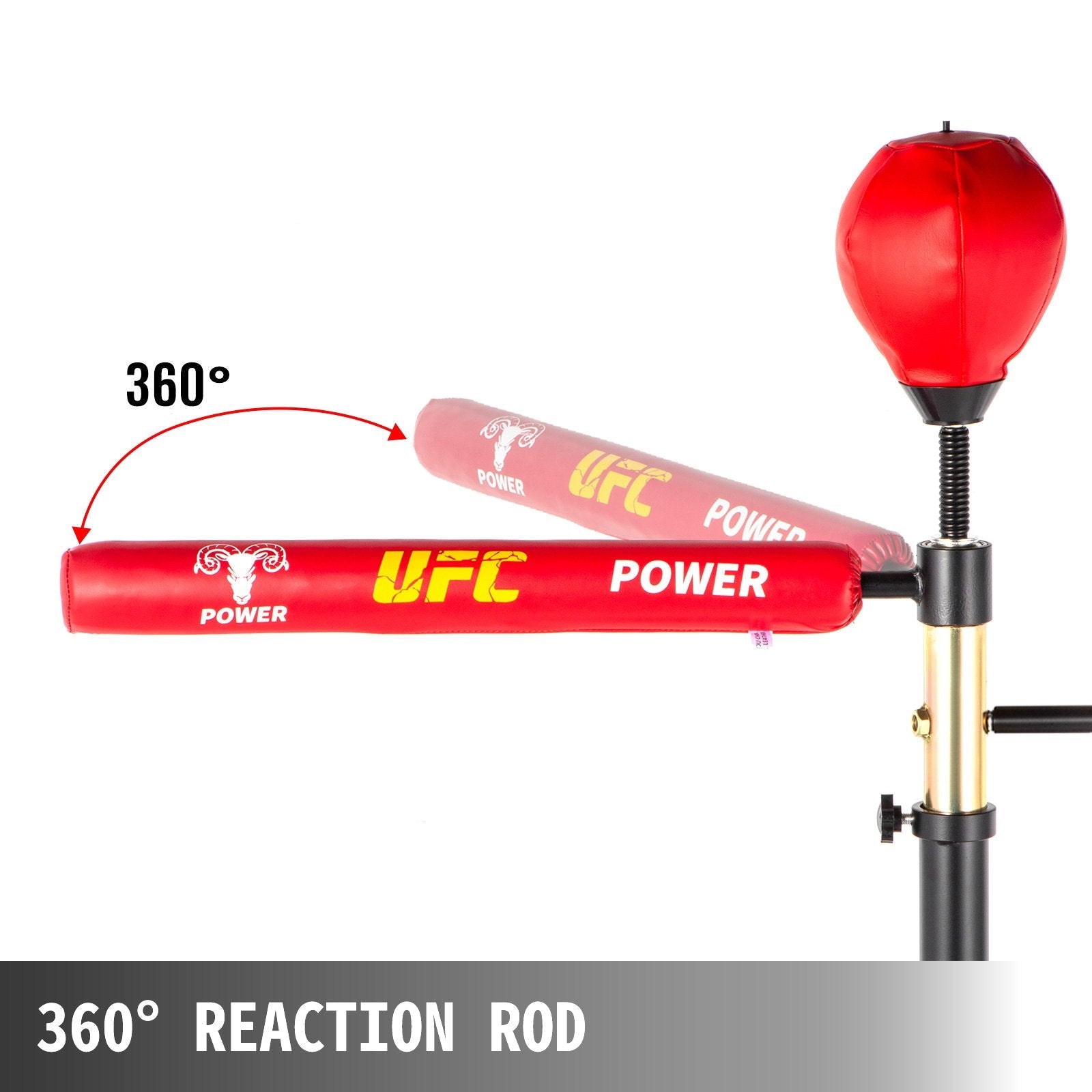 VEVOR Boxing Speed Trainer, Punching Bag Spinning Bar, Training Boxing Ball with Reflex Bar & Gloves, Solid Speed Punching Bag Free Standing, Adjustable Height, for Adult&Kid, Red with Two Ball 