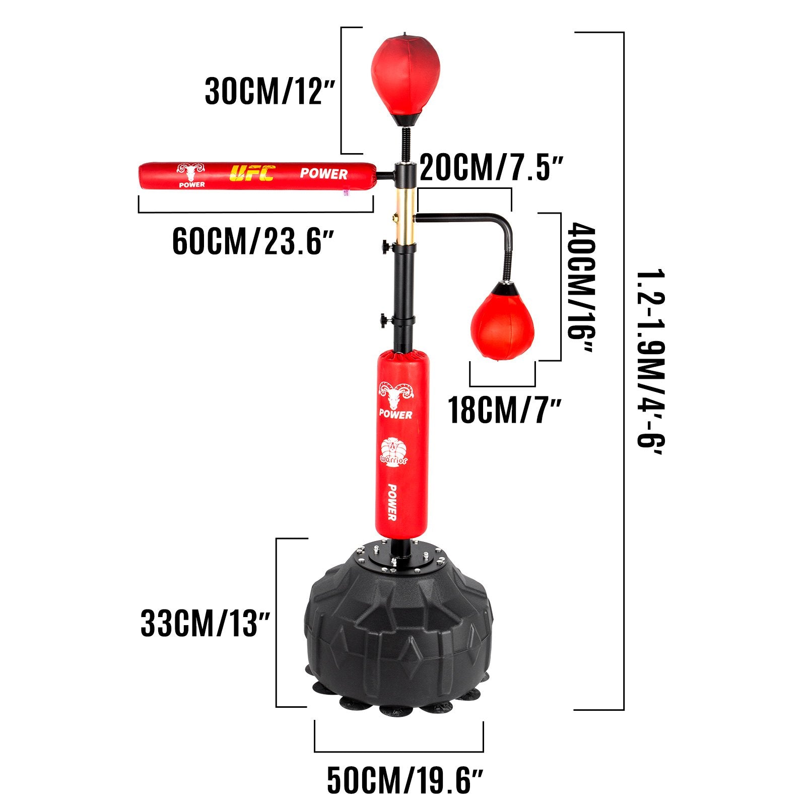 VEVOR Boxing Speed Trainer, Punching Bag Spinning Bar, Training Boxing Ball with Reflex Bar & Gloves, Solid Speed Punching Bag Free Standing, Adjustable Height, for Adult&Kid, Red with Two Ball 
