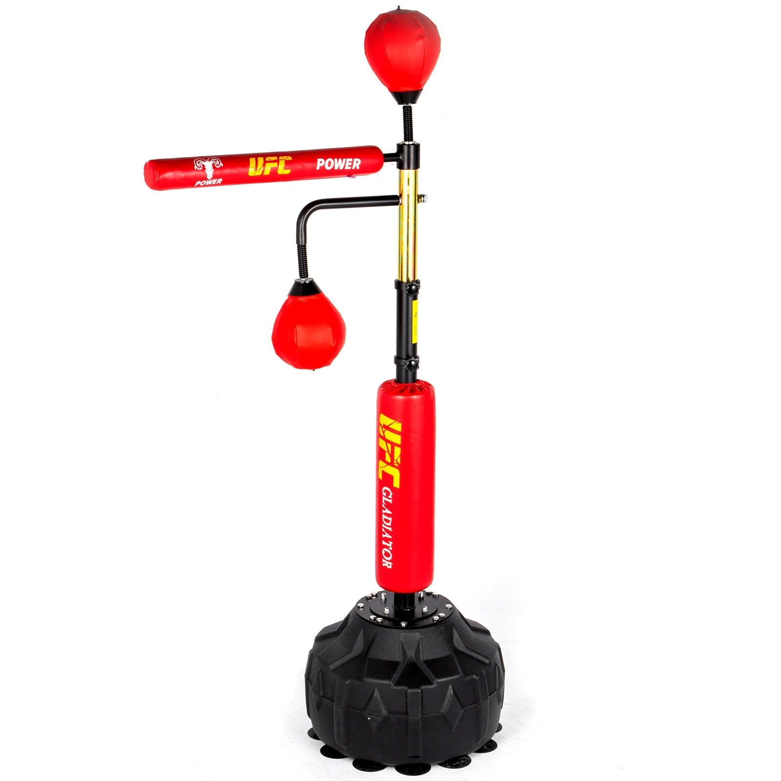 VEVOR Boxing Speed Trainer, Punching Bag Spinning Bar, Training Boxing Ball with Reflex Bar & Gloves, Solid Speed Punching Bag Free Standing, Adjustable Height, for Adult&Kid, Red with Two Ball 