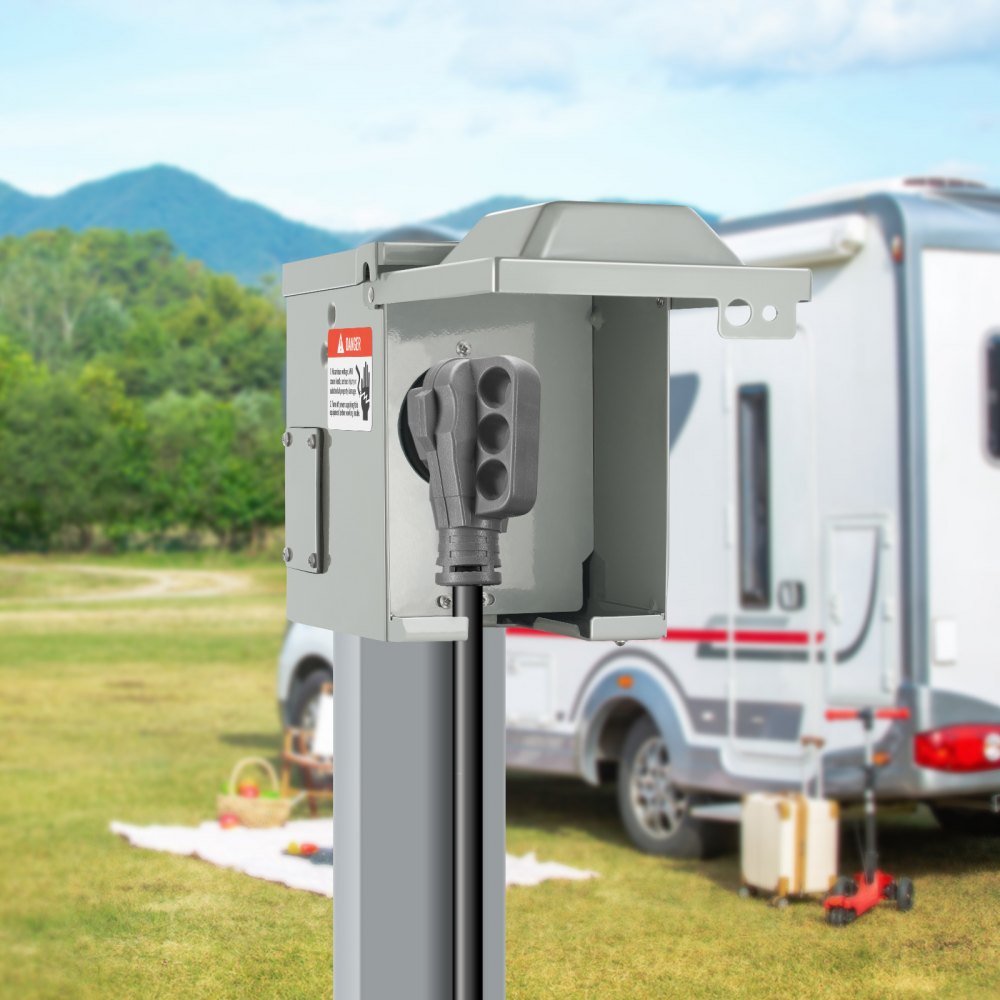 VEVOR 50 Amp RV Power Outlet Box, 125/250 Volt, Enclosed Lockable Outdoor RV Receptacle Box, NEMA 14-50R Weatherproof Electrical Panel, for RV Camper Trailer Motorhome Tested to UL Standards 