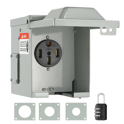 VEVOR 50 Amp RV Power Outlet Box, 125/250 Volt, Enclosed Lockable Outdoor RV Receptacle Box, NEMA 14-50R Weatherproof Electrical Panel, for RV Camper Trailer Motorhome Tested to UL Standards 