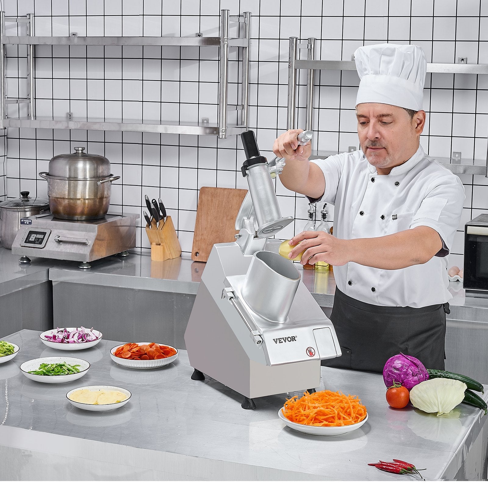 VEVOR Food Processor & Vegetable Chopper w/ 6 Blades Food-Grade Stainless Steel 