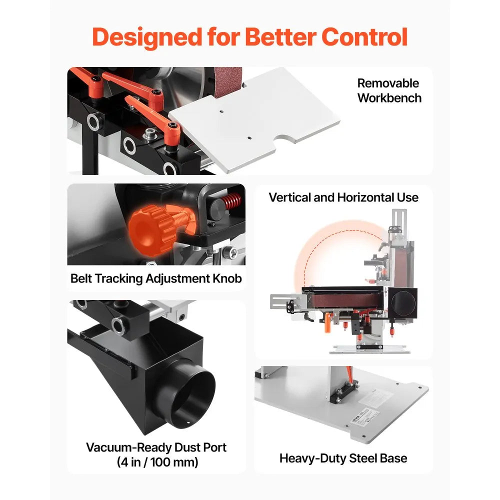 1500W Variable Speed Belt Grinder Sander with VFD, 72" x 2" Knife Making Belt Grinder, 3 Grinding Modes, Forward & Reverse Rotation
