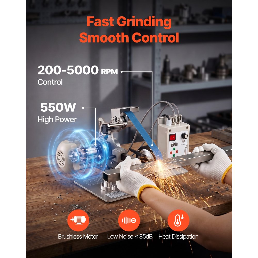 550W Variable Speed Belt Grinder Sander with VFD, 30" x 1" Belt Polisher for Knife Making, Metalworking & Sharpening