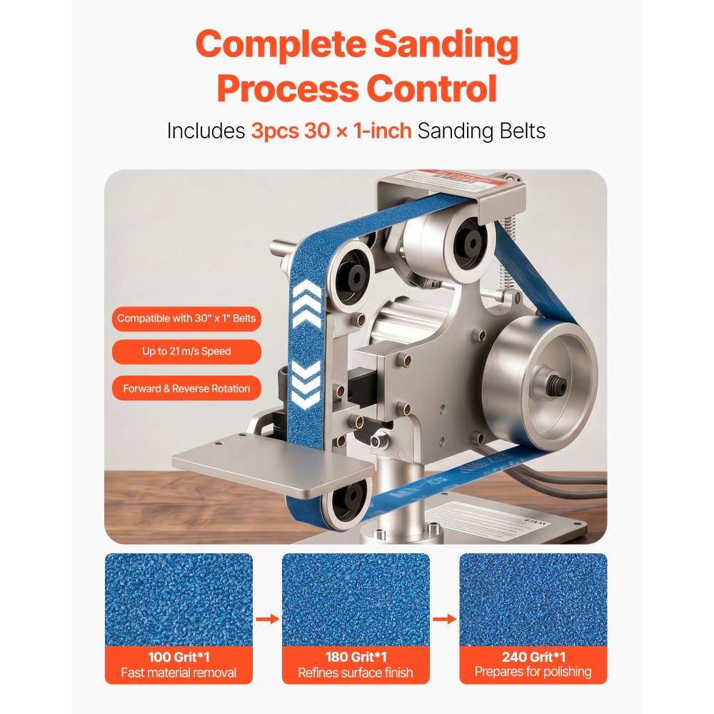 550W Variable Speed Belt Grinder Sander with VFD, 30" x 1" Belt Polisher for Knife Making, Metalworking & Sharpening