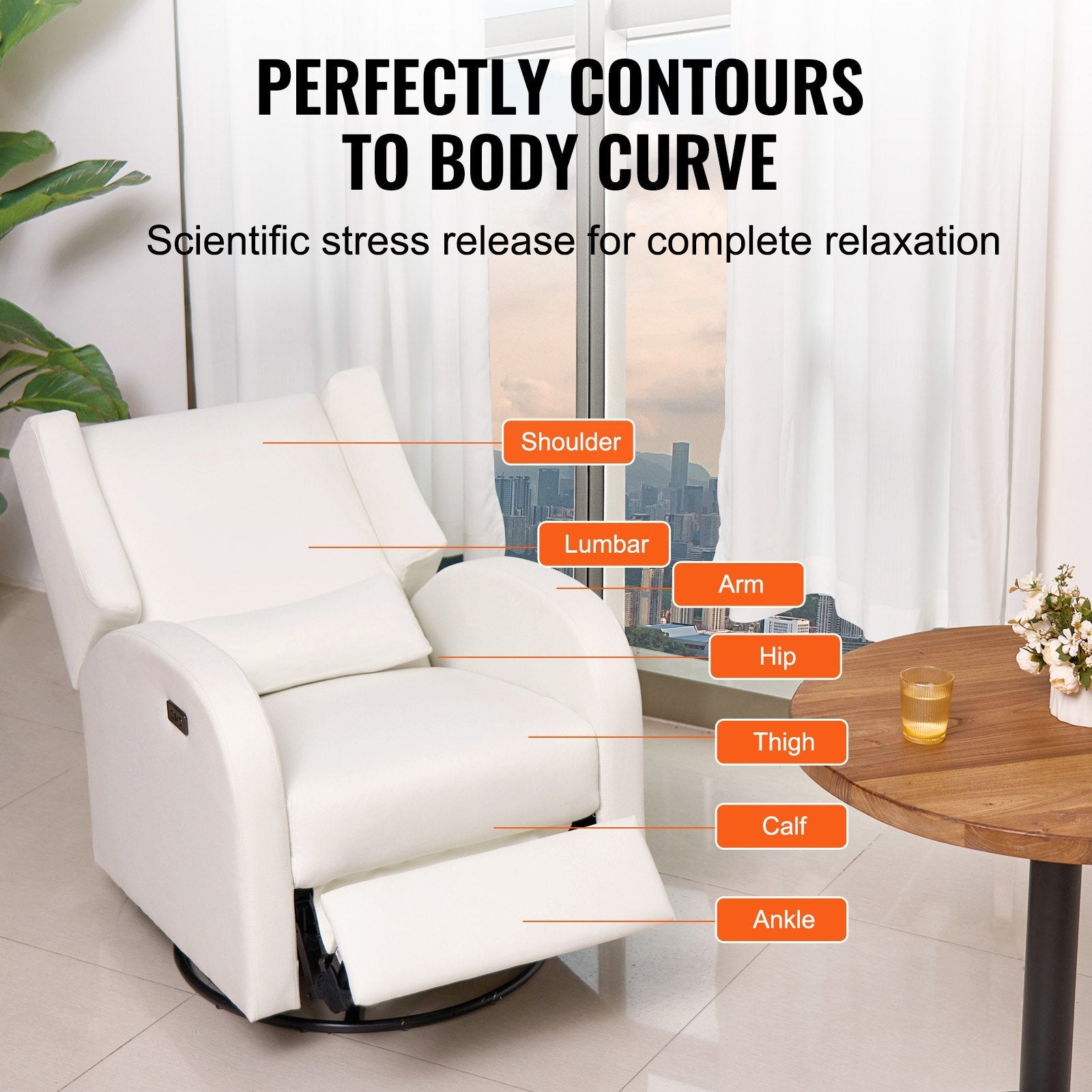 VEVOR Electronic Power Recliner and Swivel Glider, 250 lbs Weight Capacity Swivel Glider Recliner Chair with Adjustable Angle, Polyester Surface Recliner Rocker for Living Room, Bedroom, Off White 