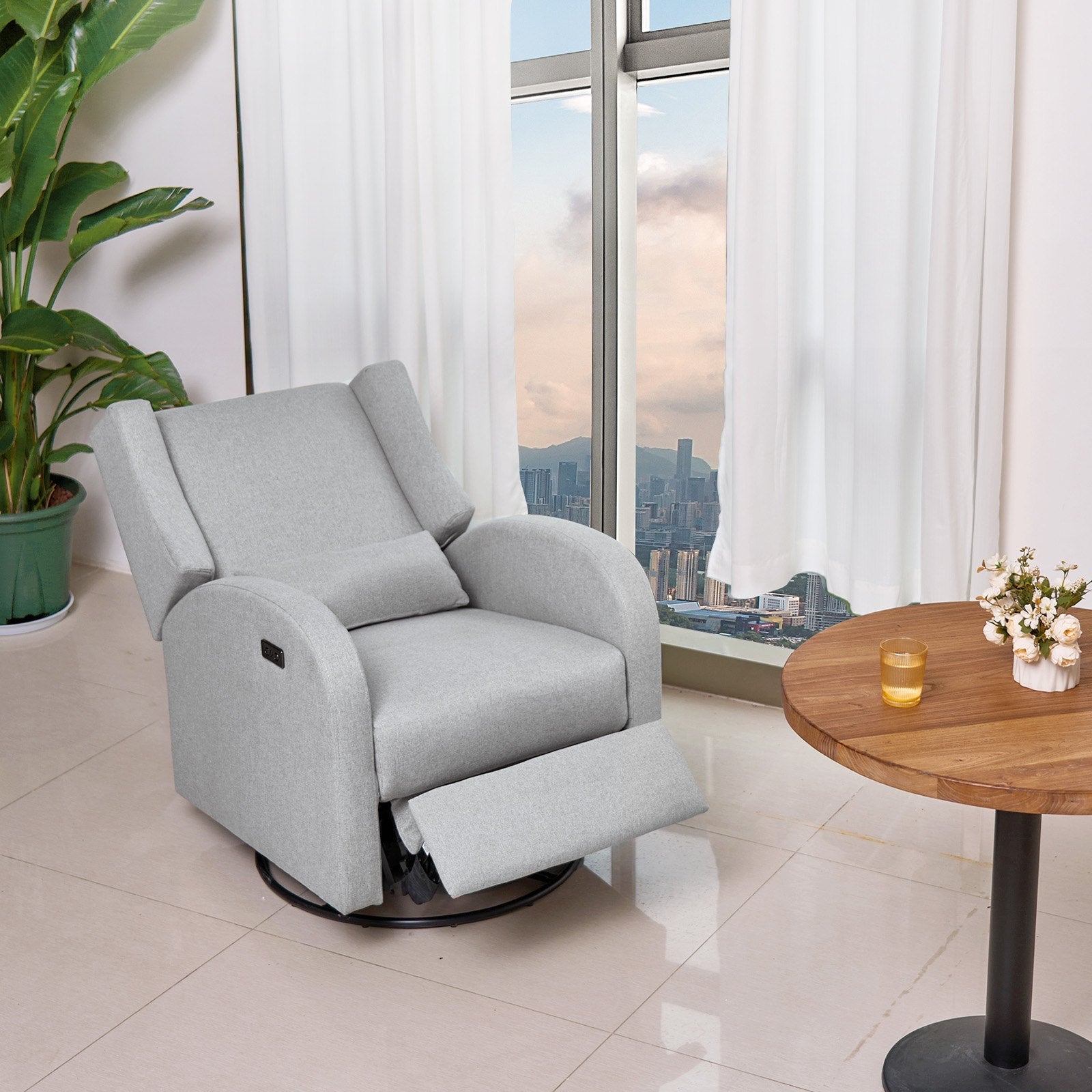 VEVOR Electronic Power Recliner and Swivel Glider, 250 lbs Weight Capacity Swivel Glider Recliner Chair with Adjustable Angle, Polyester Surface Recliner Rocker for Living Room, Bedroom, Light Gray 