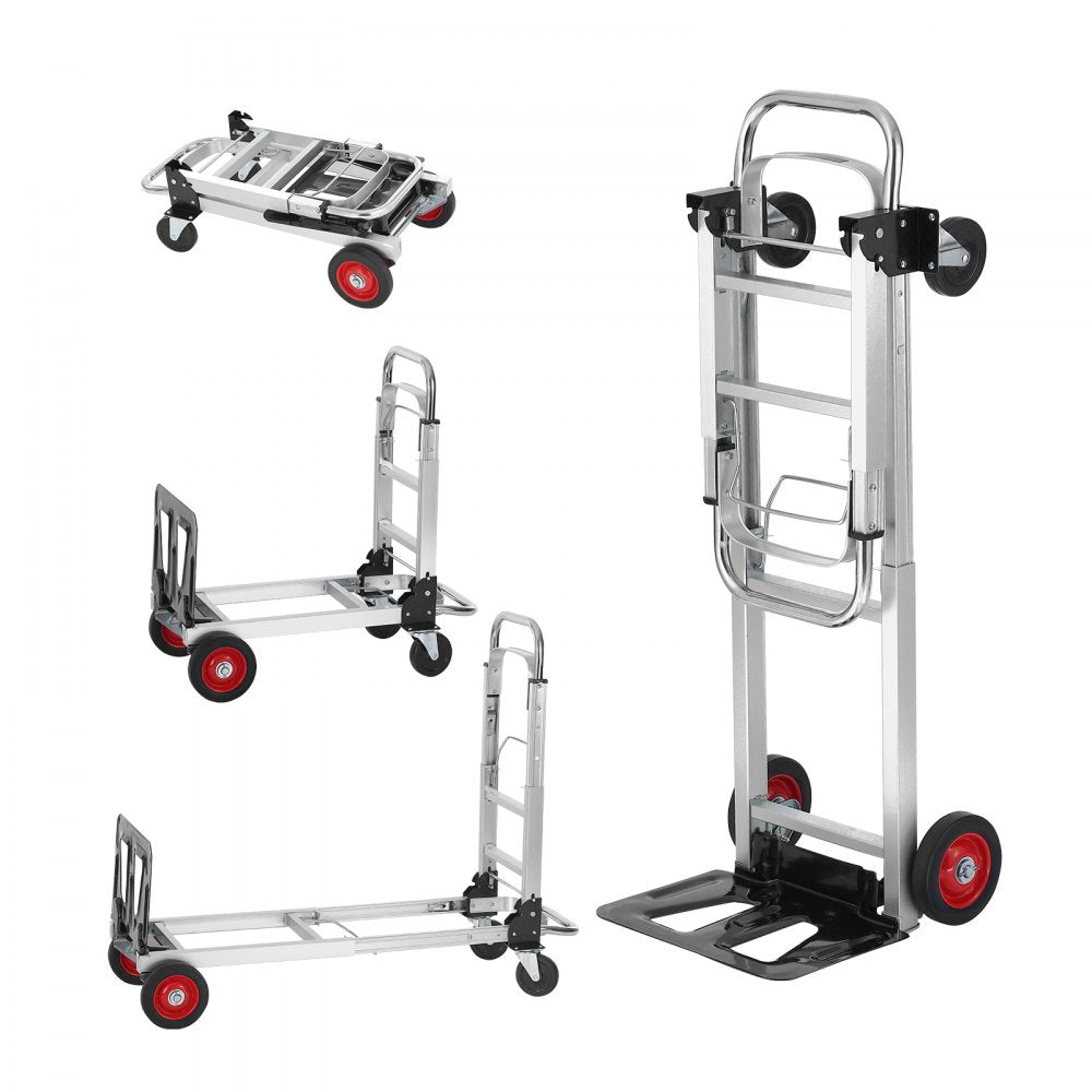 VEVOR Aluminum Hand Truck, 2 in 1, 400 lbs Load Capacity, Heavy Duty Industrial Convertible Folding Hand Truck and Dolly, Utility Cart Converts from Hand Truck to Platform Cart with Rubber Wheels 