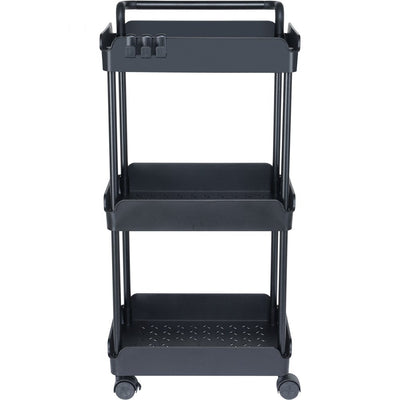 VEVOR 3-Tier Rolling Utility Cart, Kitchen Cart with Lockable Wheels, Multi-Functional Storage Trolley with Handle for Office, Living Room, Kitchen, Movable Storage Basket Organizer Shelves, Black 