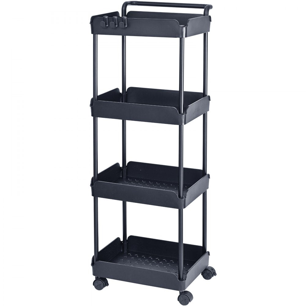 VEVOR 4-Tier Rolling Utility Cart, Kitchen Cart with Lockable Wheels, Multi-Functional Storage Trolley with Handle for Office, Living Room, Kitchen, Movable Storage Basket Organizer Shelves, Black 