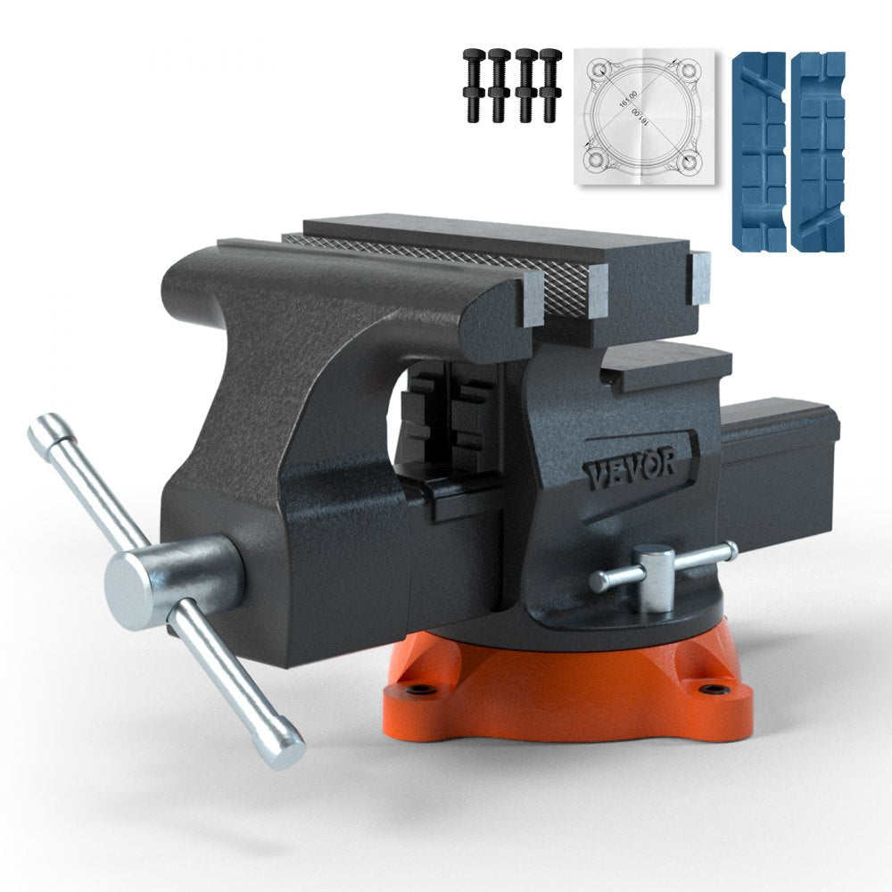 VEVOR Bench Vise, 6.5" Jaw Width 6.5" Forward &9.3" Reverse Opening, 360-Degree Swivel Locking Base Multipurpose Workbench with Anvil, Heavy Duty Ductile Iron with Bolts & Nuts, for Drilling, Pipe Cut 