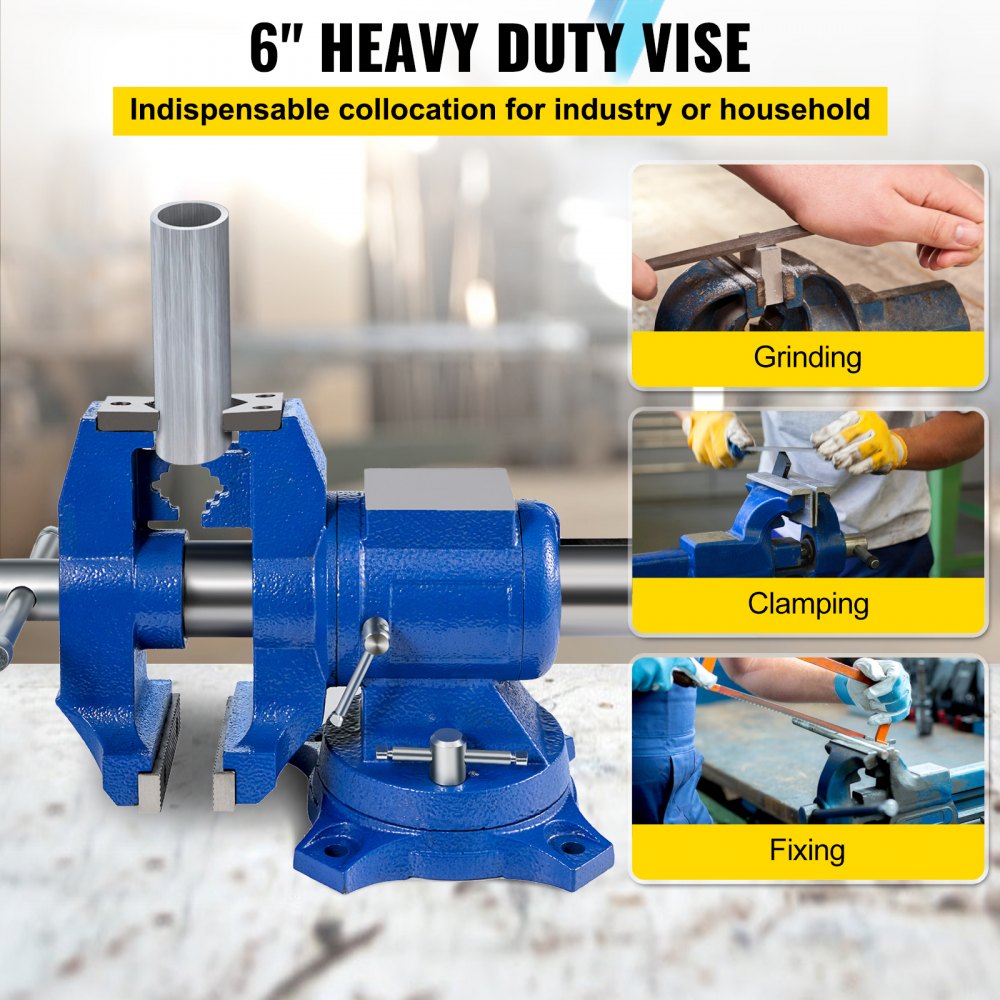 VEVOR 5" Heavy Duty Bench Vise, Double Swivel Rotating Vise Head/Body Rotates 360°,Pipe Vise Bench Vices 30Kn Clamping Force,for Clamping Fixing Equipment Home or Industrial Use 