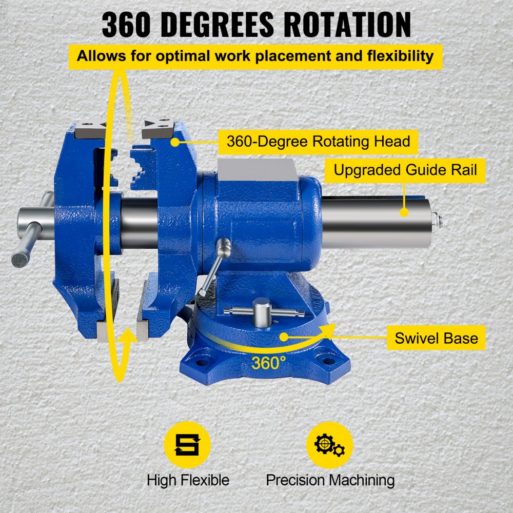 VEVOR 5" Heavy Duty Bench Vise, Double Swivel Rotating Vise Head/Body Rotates 360°,Pipe Vise Bench Vices 30Kn Clamping Force,for Clamping Fixing Equipment Home or Industrial Use 