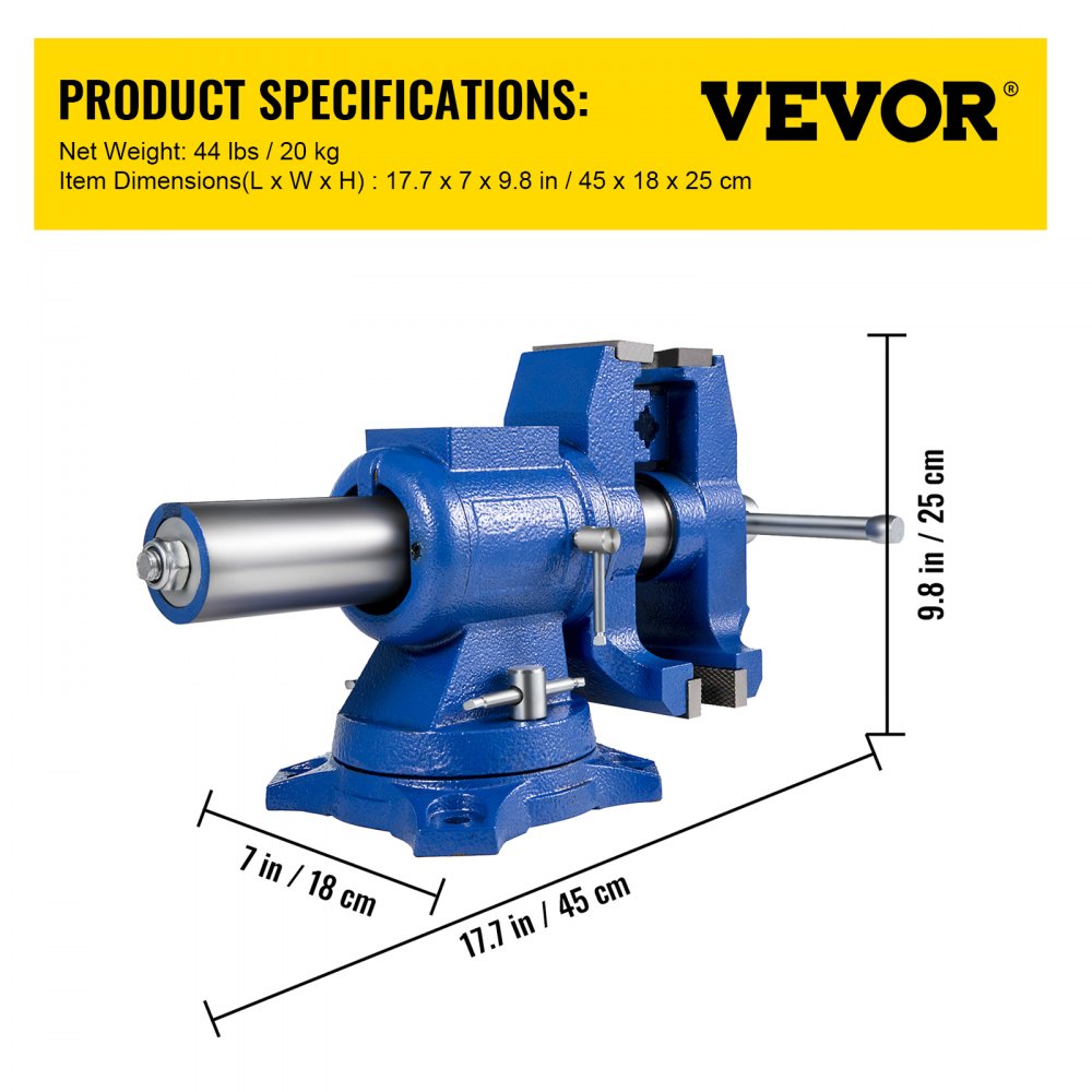 VEVOR 5" Heavy Duty Bench Vise, Double Swivel Rotating Vise Head/Body Rotates 360°,Pipe Vise Bench Vices 30Kn Clamping Force,for Clamping Fixing Equipment Home or Industrial Use 