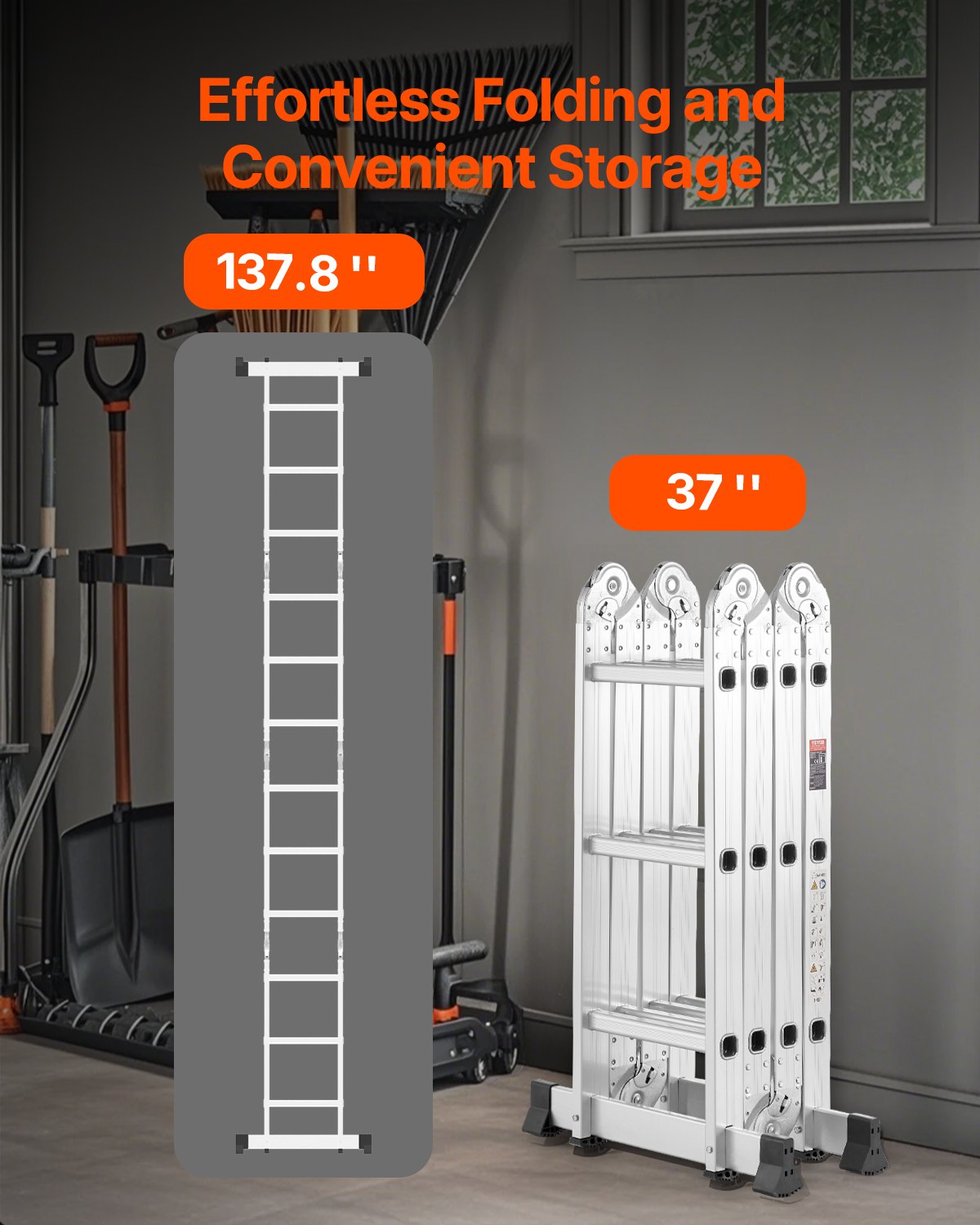 VEVOR Multi-Purpose Folding Ladder 7-in-1 3 Step 12ft Reach Height for Work 
