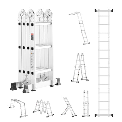VEVOR Multi-Purpose Folding Ladder 7-in-1 3 Step 12ft Reach Height for Work 