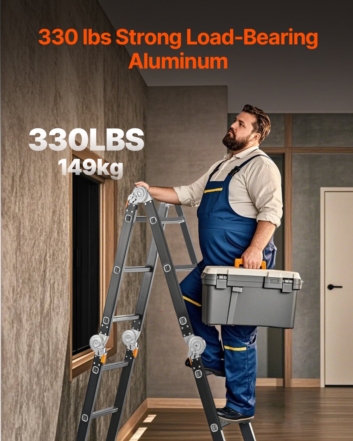 VEVOR Multi-Purpose Folding Ladder 7-in-1 3 Step 12ft with Scaffolding Plank 