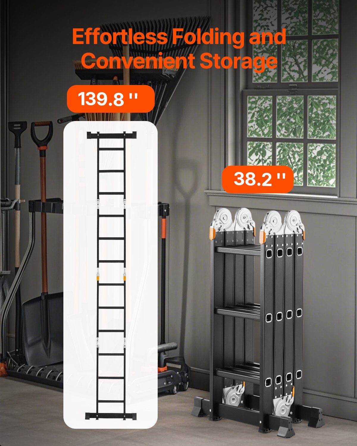 VEVOR Multi-Purpose Folding Ladder 7-in-1 3 Step 12ft with Scaffolding Plank 