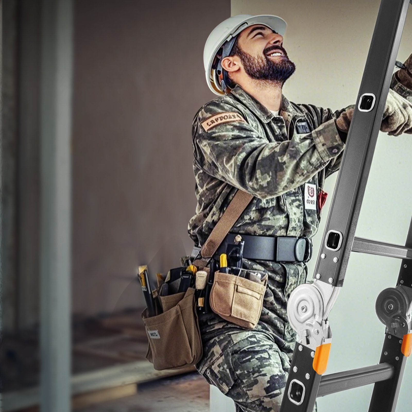 VEVOR Multi-Purpose Folding Ladder 7-in-1 3 Step 12ft with Scaffolding Plank 