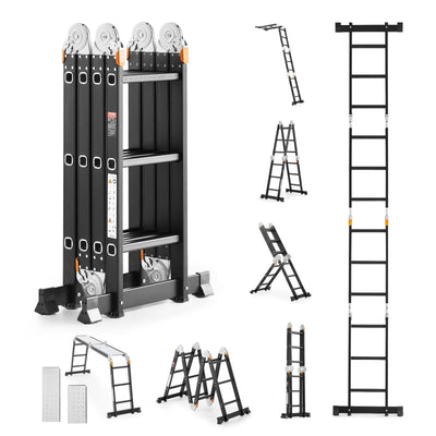 VEVOR Multi-Purpose Folding Ladder 7-in-1 3 Step 12ft with Scaffolding Plank 