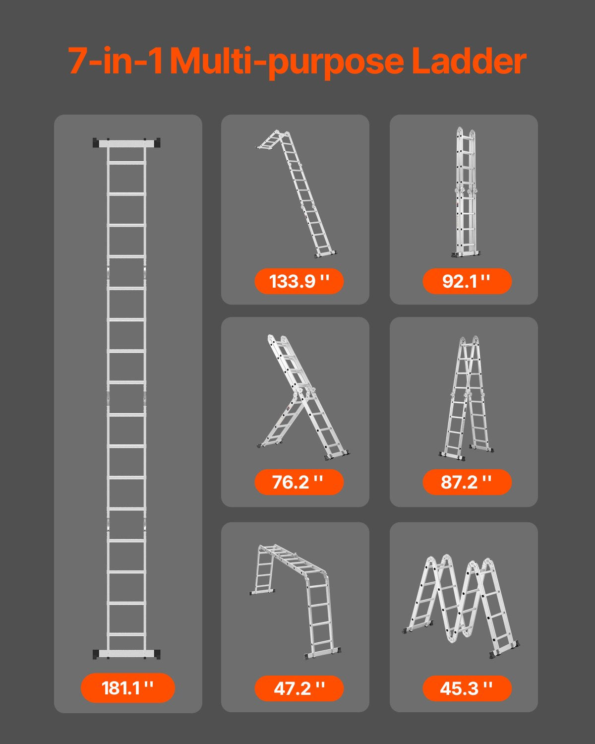 VEVOR Multi-Purpose Folding Ladder 7-in-1 4 Step 15.5ft Reach Height for Work 