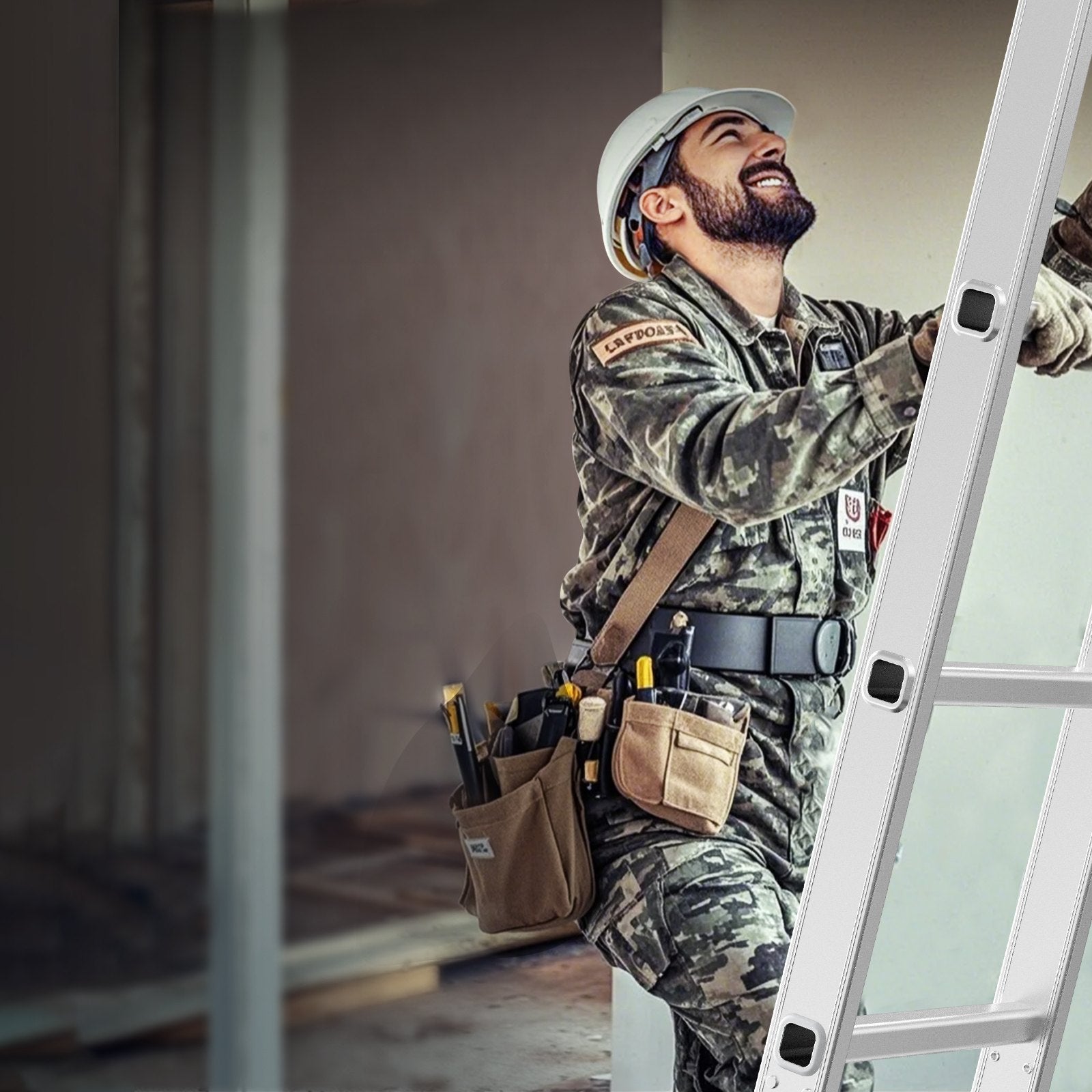 VEVOR Multi-Purpose Folding Ladder 7-in-1 4 Step 15.5ft Reach Height for Work 