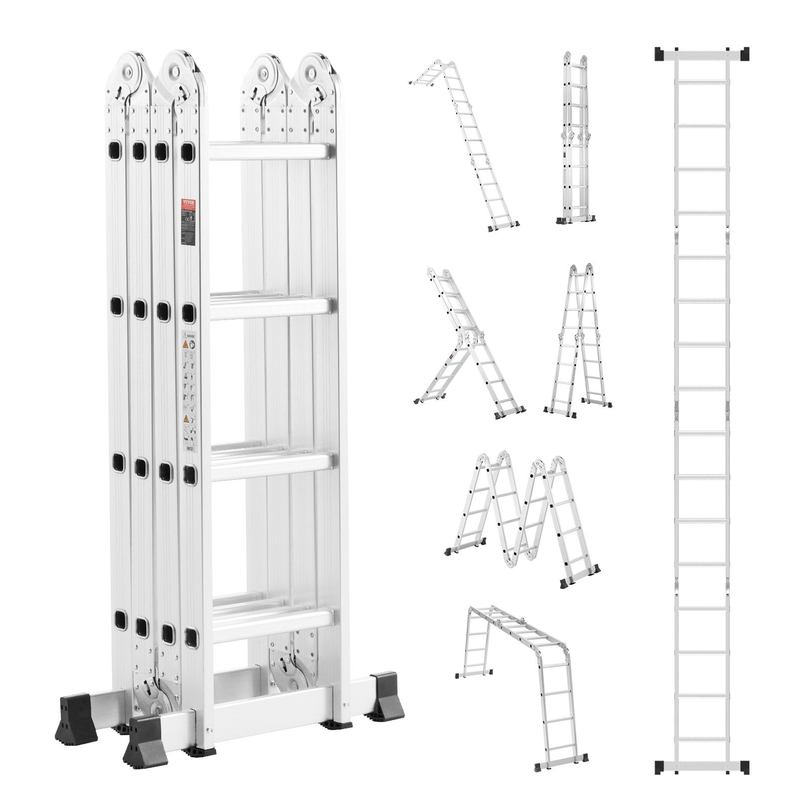 VEVOR Multi-Purpose Folding Ladder 7-in-1 4 Step 15.5ft Reach Height for Work 