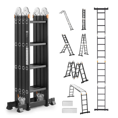 VEVOR Multi-Purpose Folding Ladder 7-in-1 4 Step 15.5ft with Scaffolding Plank 