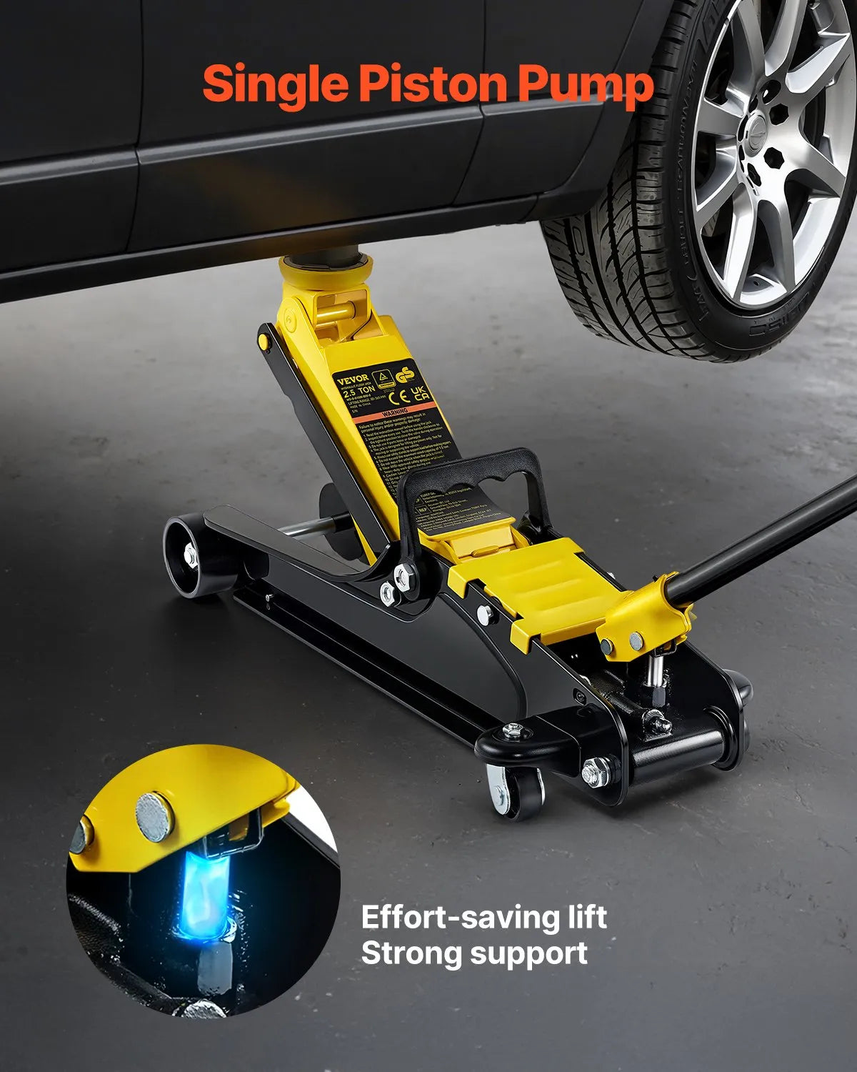 VEVOR Floor Jack, 2.5 Ton Low Profile Floor Jack, Heavy-duty Steel Racing Floor Jack With Single Piston Lift Pump, Floor Jack Lifting Range 3.35"-14.96"