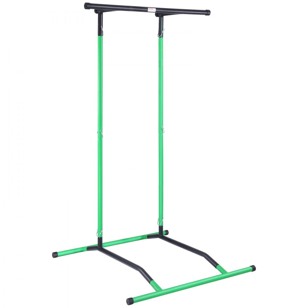 VEVOR Power Tower Dip Station, 2-Level Height Adjustable Pull Up Bar Stand, Multi-Function Strength Training Workout Equipment, Home Gym Fitness Dip Bar Station, 220LBS Weight Capacity, Black & Green 