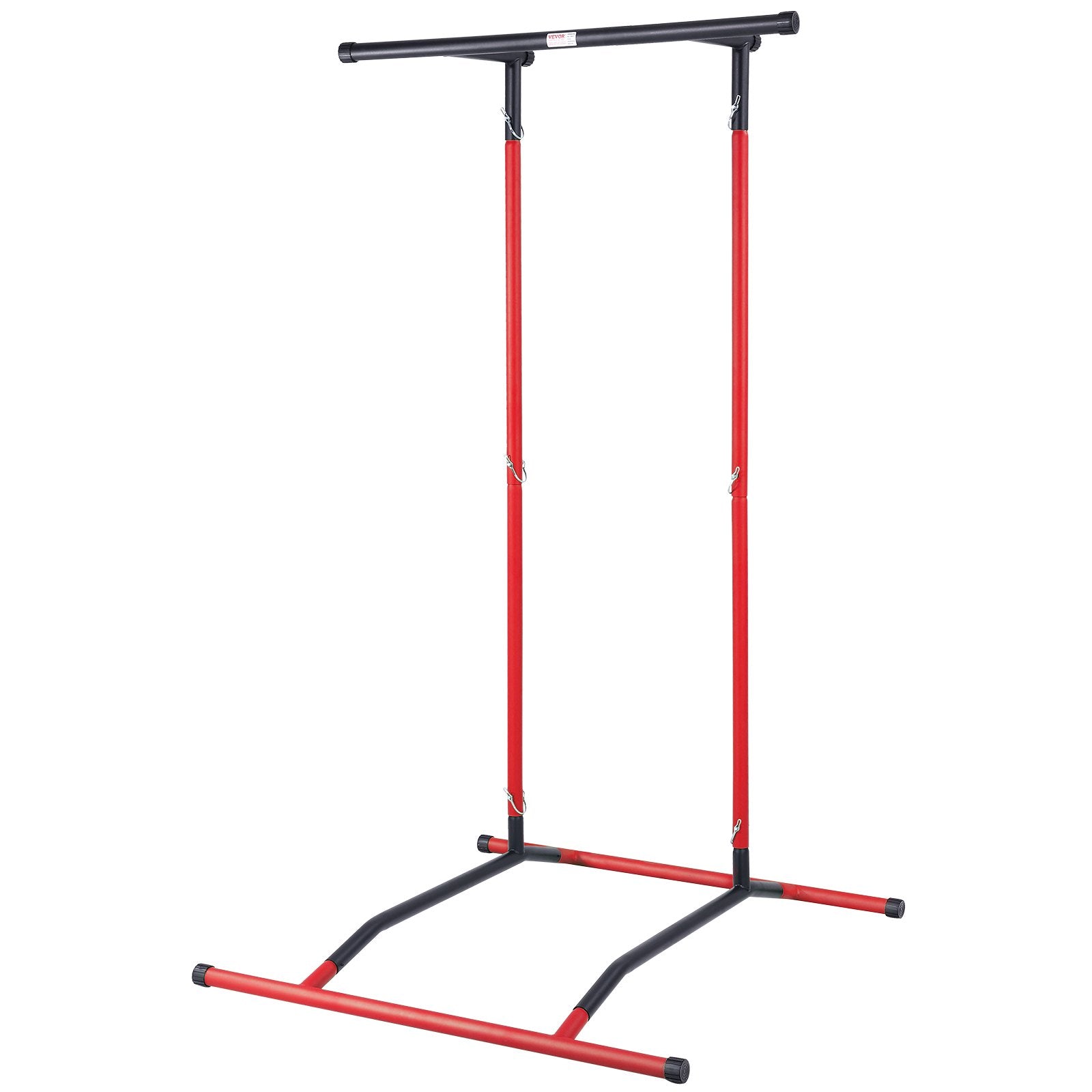 VEVOR Power Tower Dip Station, 2-Level Height Adjustable Pull Up Bar Stand, Multi-Function Strength Training Workout Equipment, Home Gym Fitness Dip Bar Station, 220LBS Weight Capacity, Black & Red 