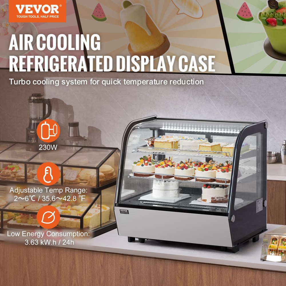 VEVOR Refrigerated Display Case Bakery Display Fridge Case 4.2 cu ft/115L 2-Tier 