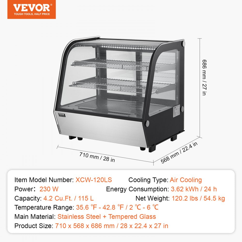 VEVOR Refrigerated Display Case Bakery Display Fridge Case 4.2 cu ft/115L 2-Tier 