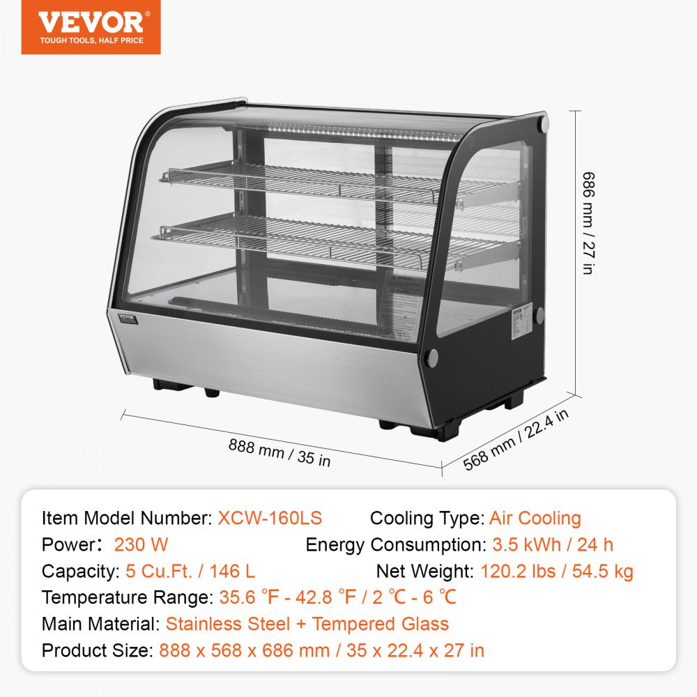 VEVOR Refrigerated Display Case Bakery Display Fridge Case 5 cu ft/146L 2-Tier 
