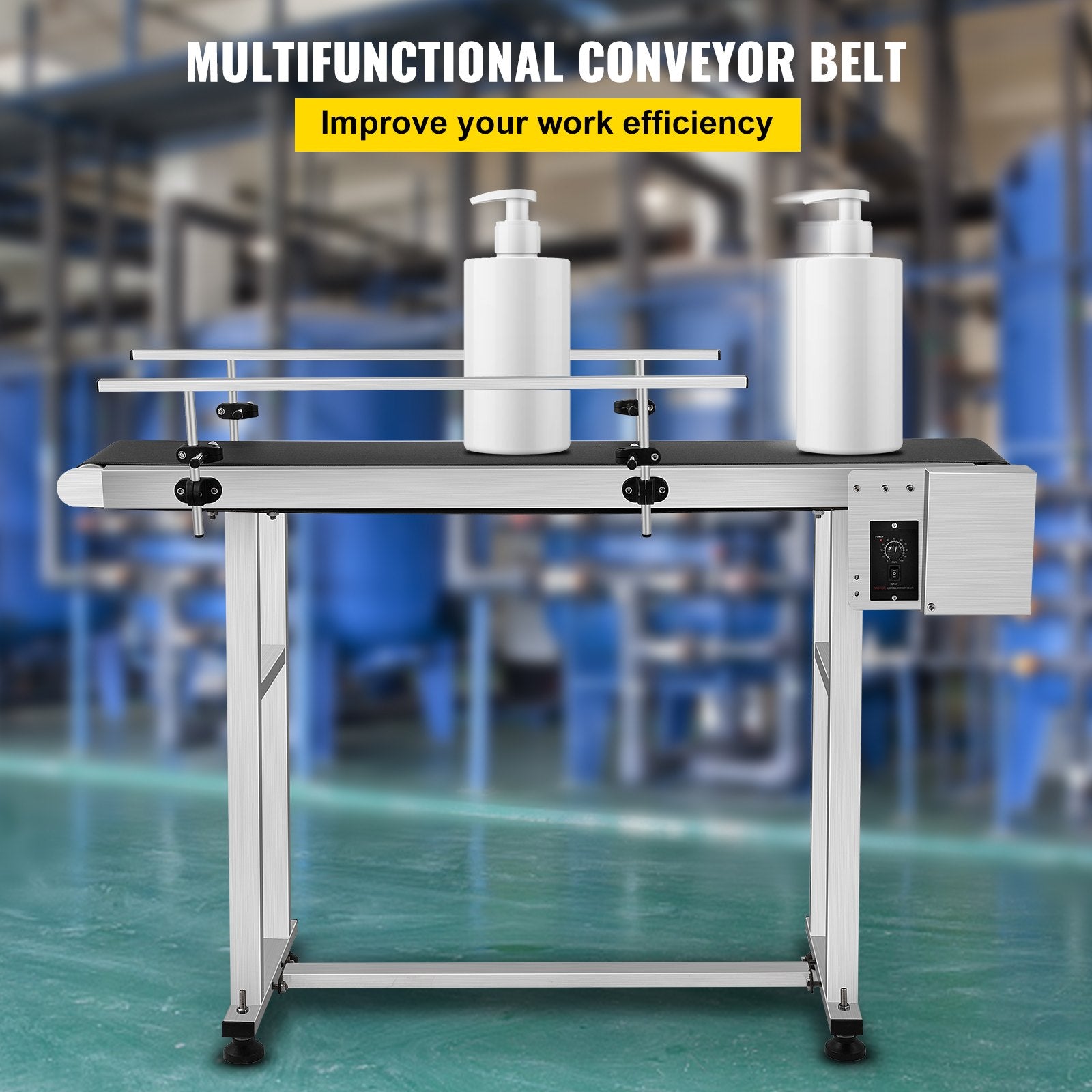 VEVOR PVC Belt Conveyor 59Inch Length, Electric PVC Conveyor 7.8 Width, 110V Adjustable Automatic Speed, Conveyor Machine with Double Guardrail, In Stainless Steel, Industrial Transport Equipment 