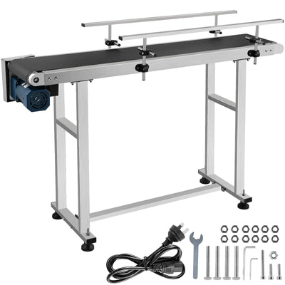 VEVOR PVC Belt Conveyor 59Inch Length, Electric PVC Conveyor 7.8 Width, 110V Adjustable Automatic Speed, Conveyor Machine with Double Guardrail, In Stainless Steel, Industrial Transport Equipment 
